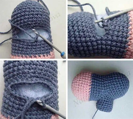 crochet donkey amigurumi head assembly free pattern shaping and stuffing step detail