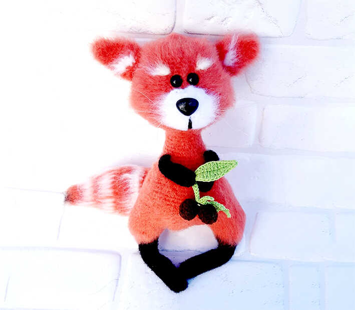 crochet fox amigurumi free pattern cute handmade fox toy holding berries soft fluffy yarn detail