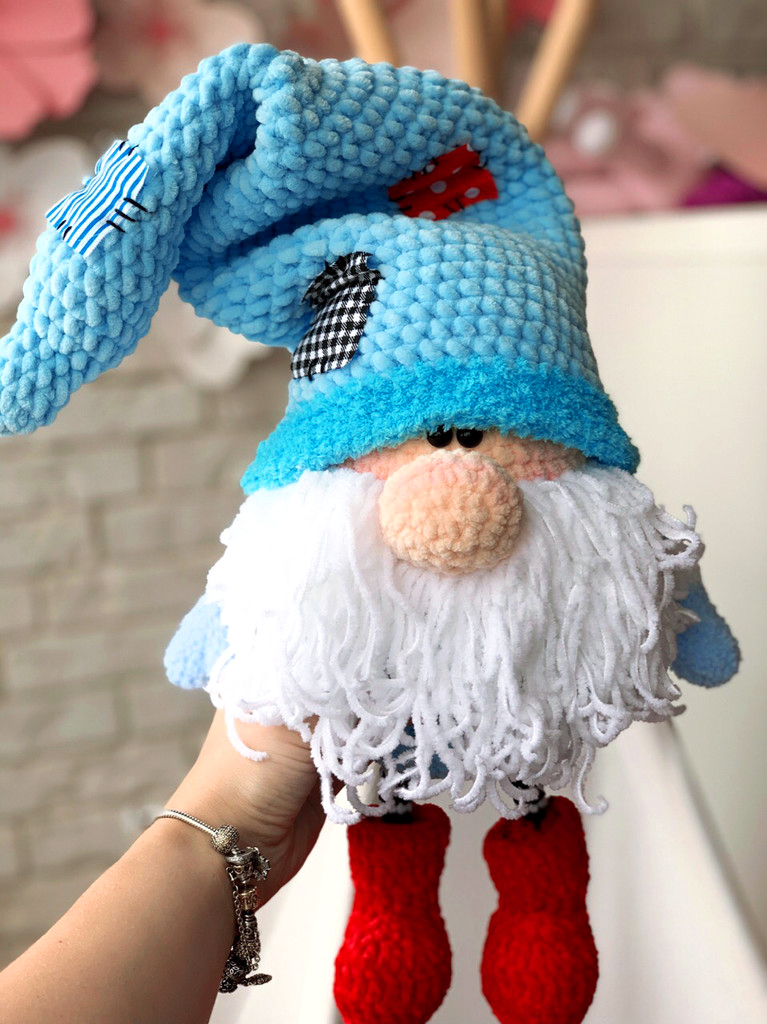 crochet gnome amigurumi free pattern cute handmade plush gnome doll with blue hat and white beard