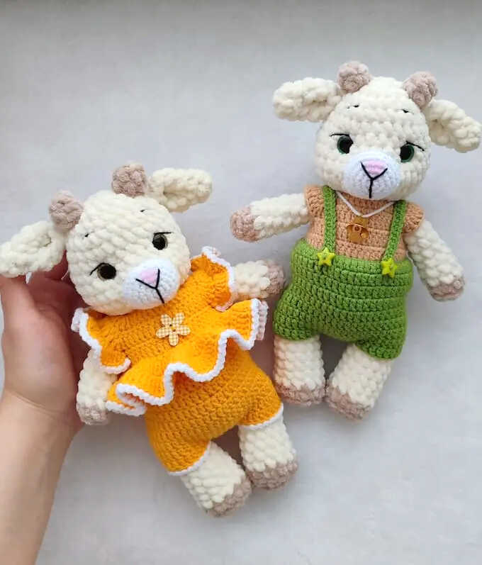 crochet goat amigurumi free pattern cute handmade plush goat dolls with outfit details