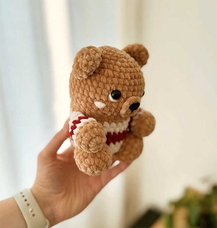 crochet plush bear amigurumi angle view free crochet pattern cute handmade teddy bear toy soft yarn texture