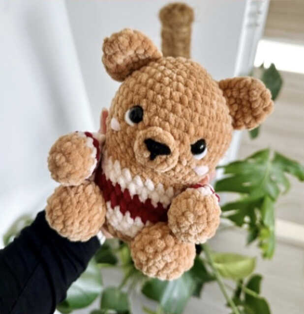 crochet plush bear amigurumi in hand free crochet pattern cute handmade teddy bear toy cozy home setting