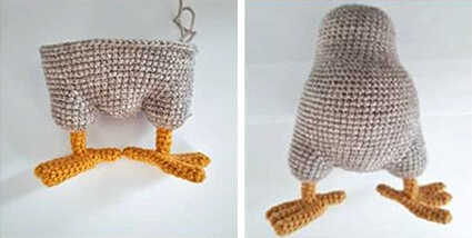 crochet rooster body amigurumi free pattern with legs attached step view