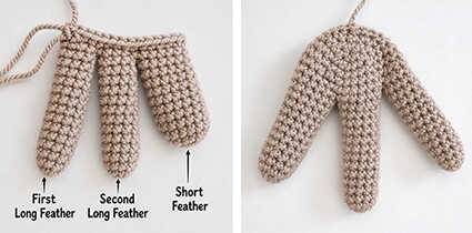 crochet rooster tail wings amigurumi free pattern feather pieces step by step