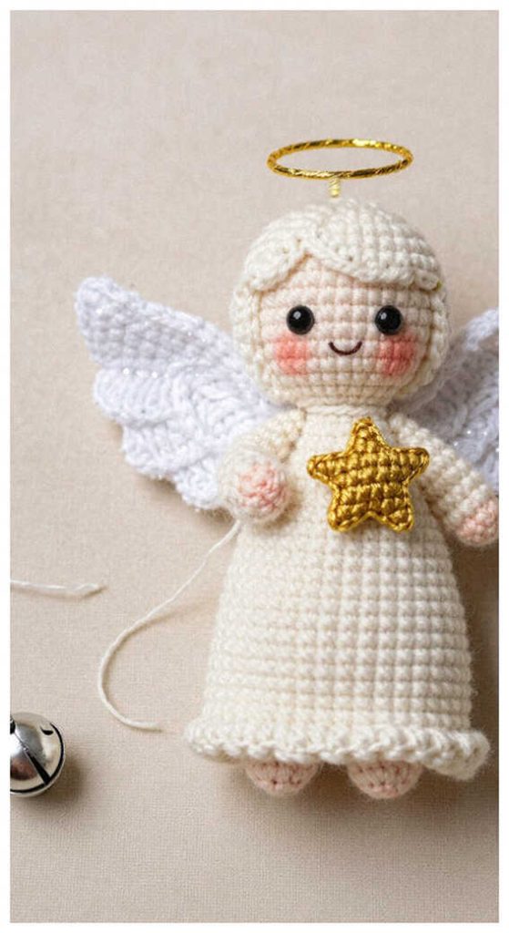 cute angel amigurumi handmade crochet doll inspiration with wings halo and soft holiday styling