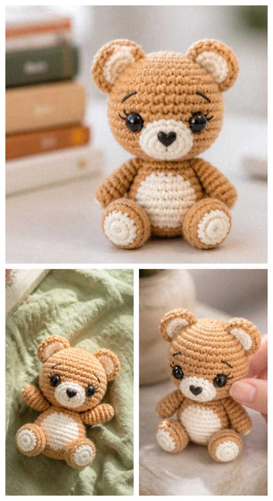 mini crochet teddy bear amigurumi set cute handmade bear toys soft neutral tones