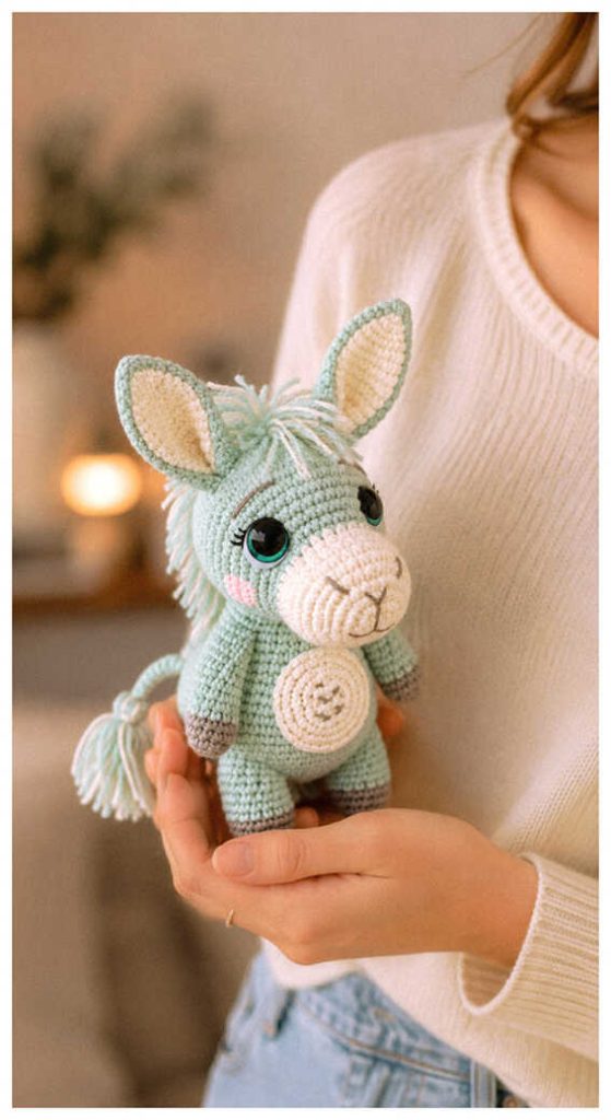 cute crochet donkey amigurumi handmade farm animal toy soft yarn detail inspiration