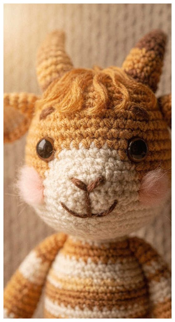 cute goat amigurumi handmade crochet farm animal inspiration with warm cozy portrait styling