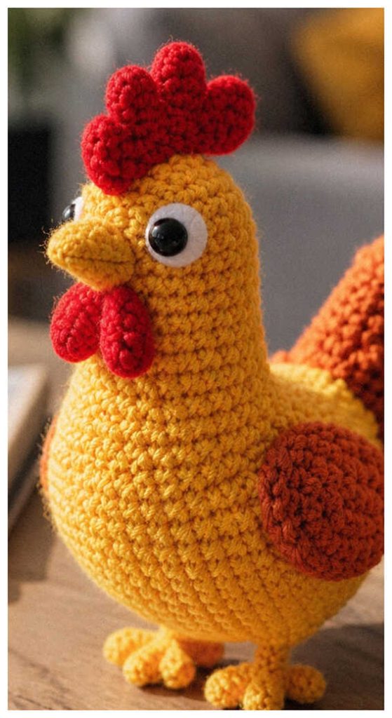 cute crochet rooster amigurumi free pattern handmade chicken toy cozy texture