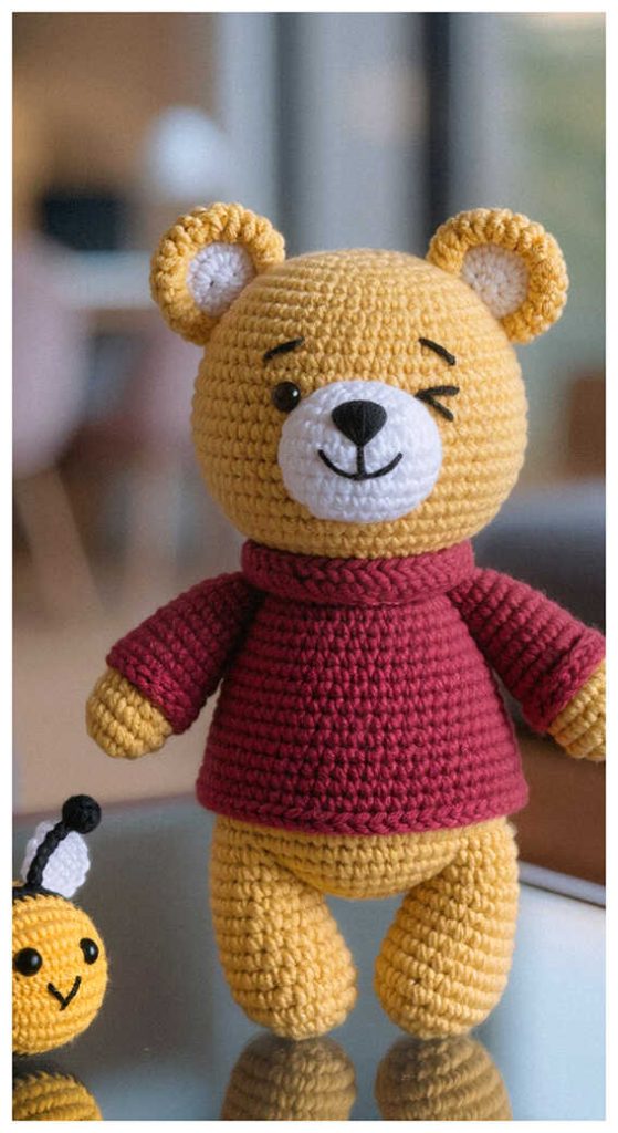 crochet bear amigurumi with sweater cute handmade teddy bear toy warm outfit