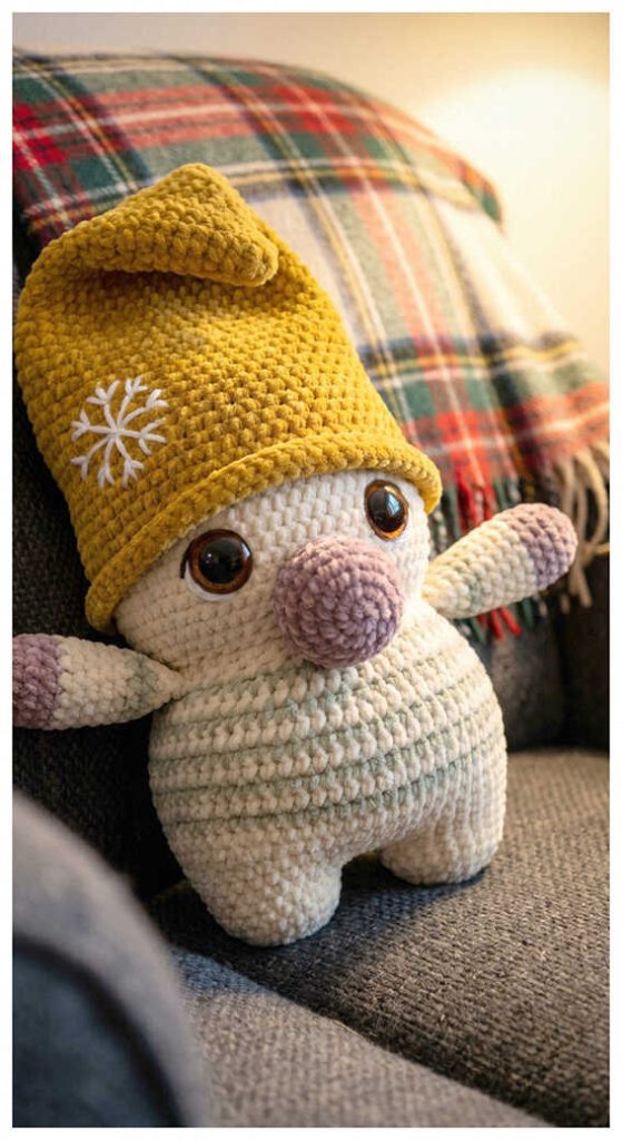 mini plush gnome amigurumi handmade crochet doll inspiration with warm cozy holiday style