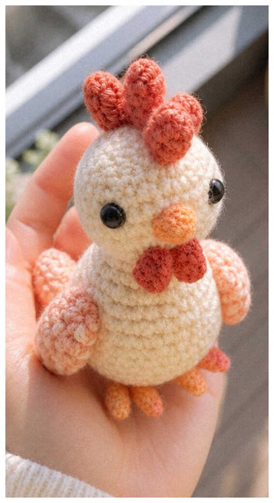 mini crochet rooster amigurumi free pattern handmade chicken toy compact design