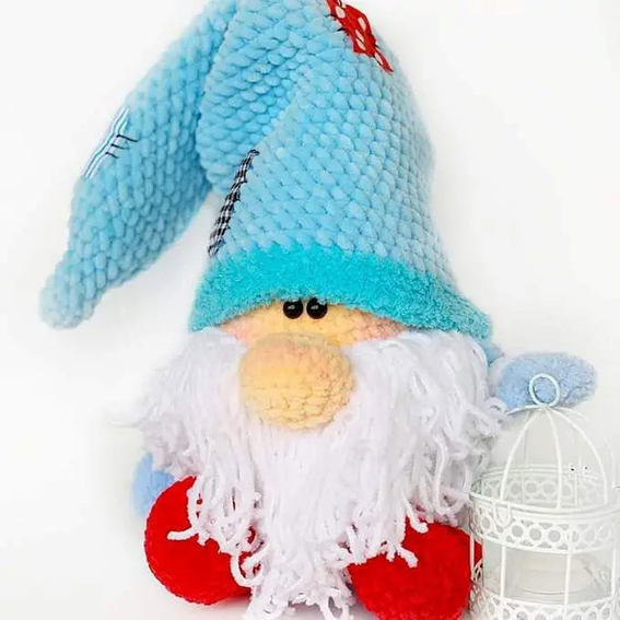 crochet plush gnome amigurumi free pattern handmade gnome doll with long blue hat and white beard