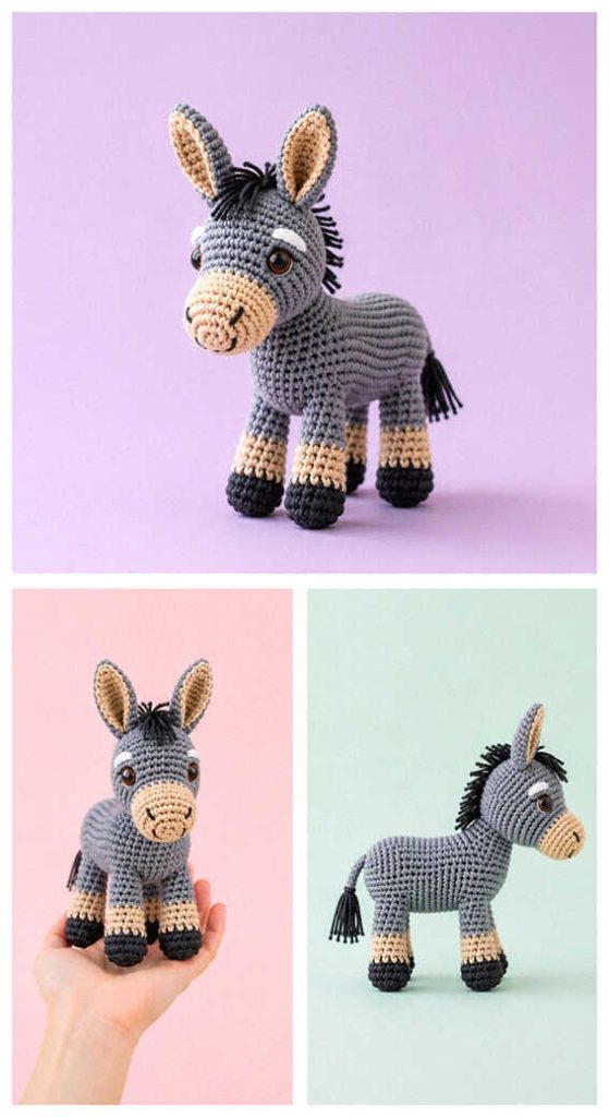 cute little donkey amigurumi handmade crochet farm animal toy warm cozy inspiration