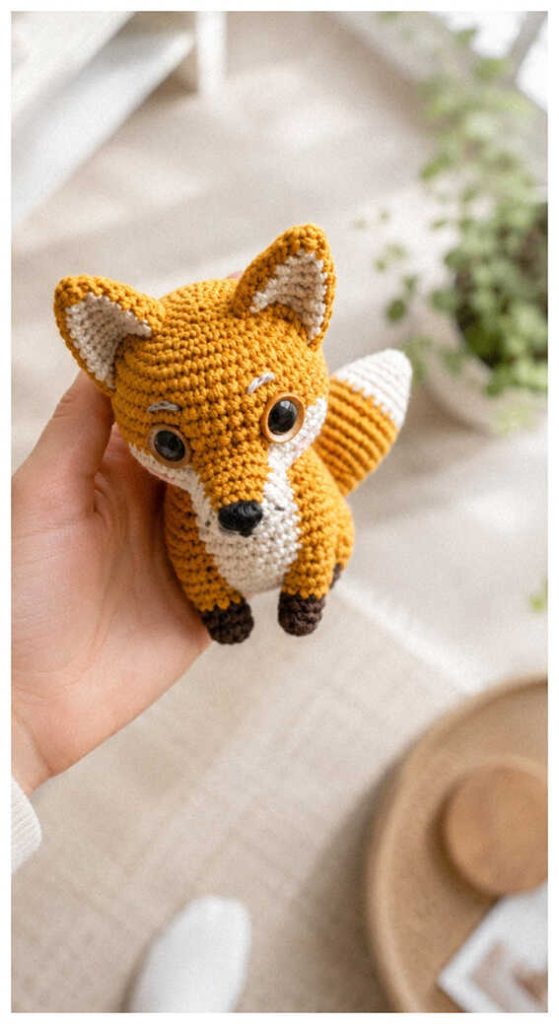 small crochet fox toy cute handmade woodland fox amigurumi cozy decor inspiration