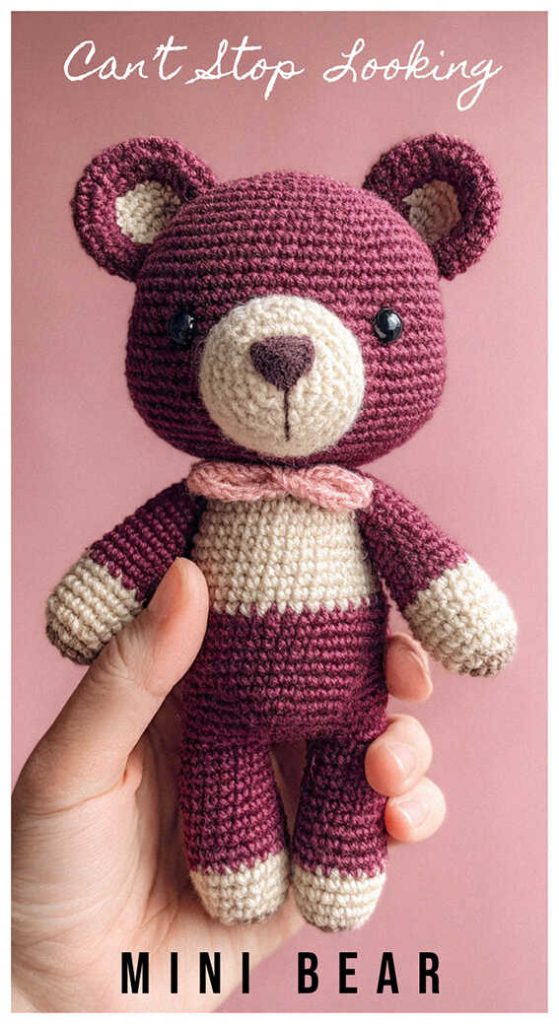 mini crochet bear amigurumi in hand cute handmade teddy bear toy simple design