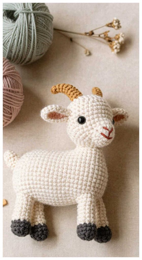 sweet goat crochet amigurumi handmade plush farm animal toy inspiration in soft neutral setting