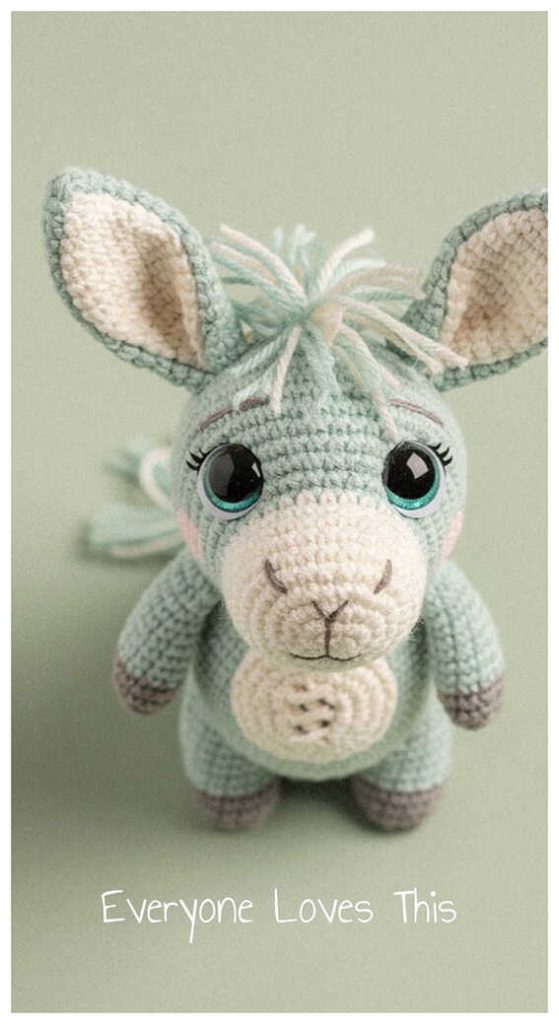 tiny crochet donkey amigurumi cute handmade farm animal toy cozy neutral inspiration