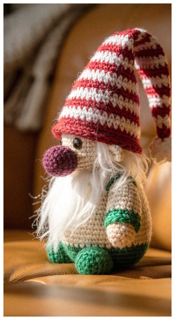 tiny holiday gnome amigurumi handmade plush crochet doll inspiration with cozy festive look