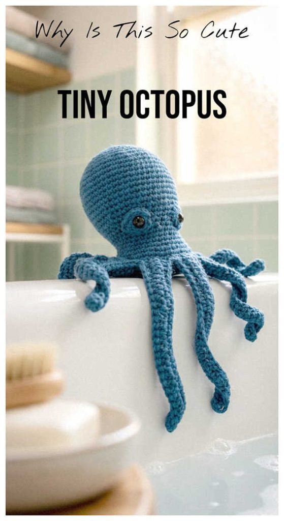 Cute blue octopus amigurumi with long tentacles and a playful handmade character design